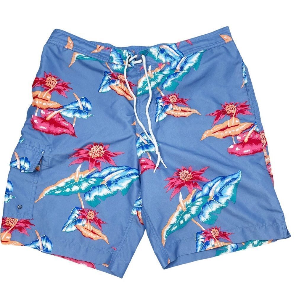 Chaps Birds of Paradise Floral Print Bathing Suit Swim Trunks Men's Swim